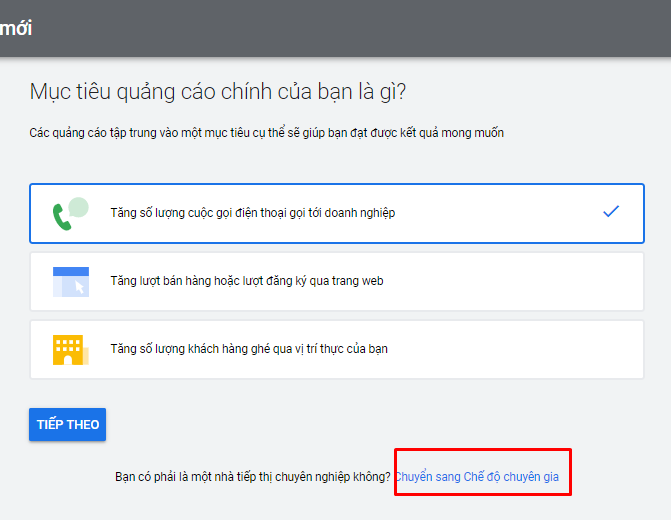 tạo mục tiêu quảng cáo google 