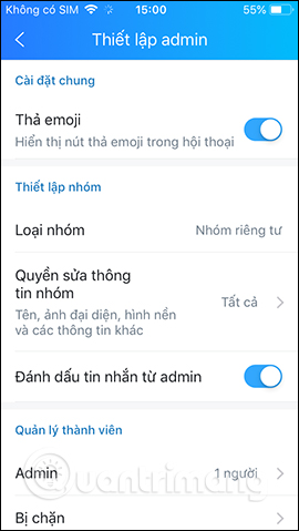 Các quyền của Admin