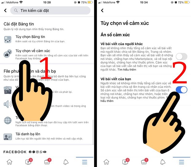 Nếu bạn không muốn xem số like trên bài viết của người khác thì bạn tắt luôn phần Về bài viết của người khác.