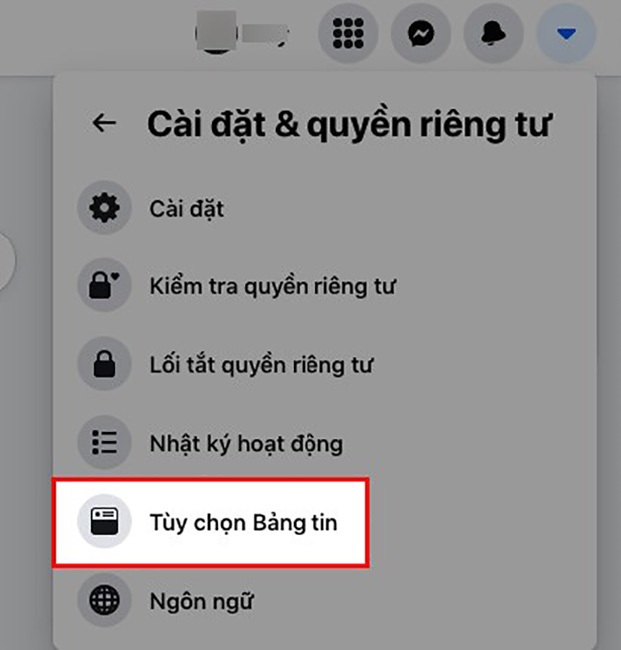 chọn dòng Tùy chọn Bảng tin