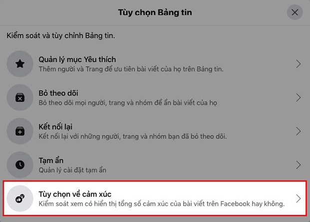 Nhấp chọn dòng Tùy chọn về cảm xúc.