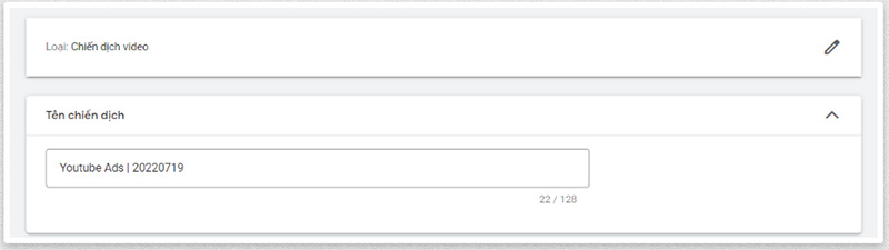 Chọn một tên mô tả rõ ràng cho chiến dịch quảng cáo YouTube của bạn