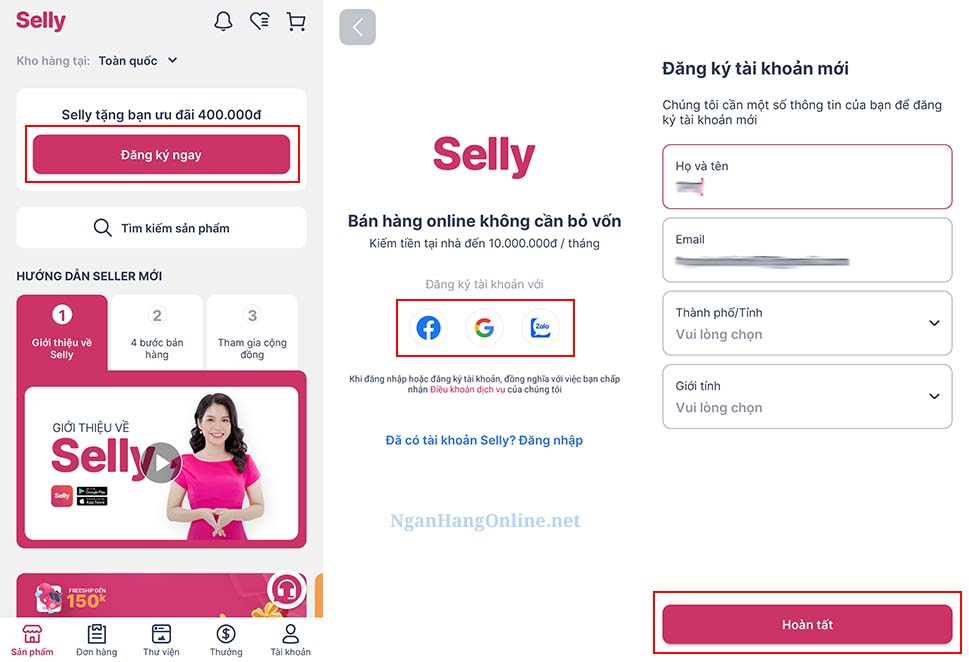 Mở tài khoản selly nhận ngay ưu đãi lên đến 400k